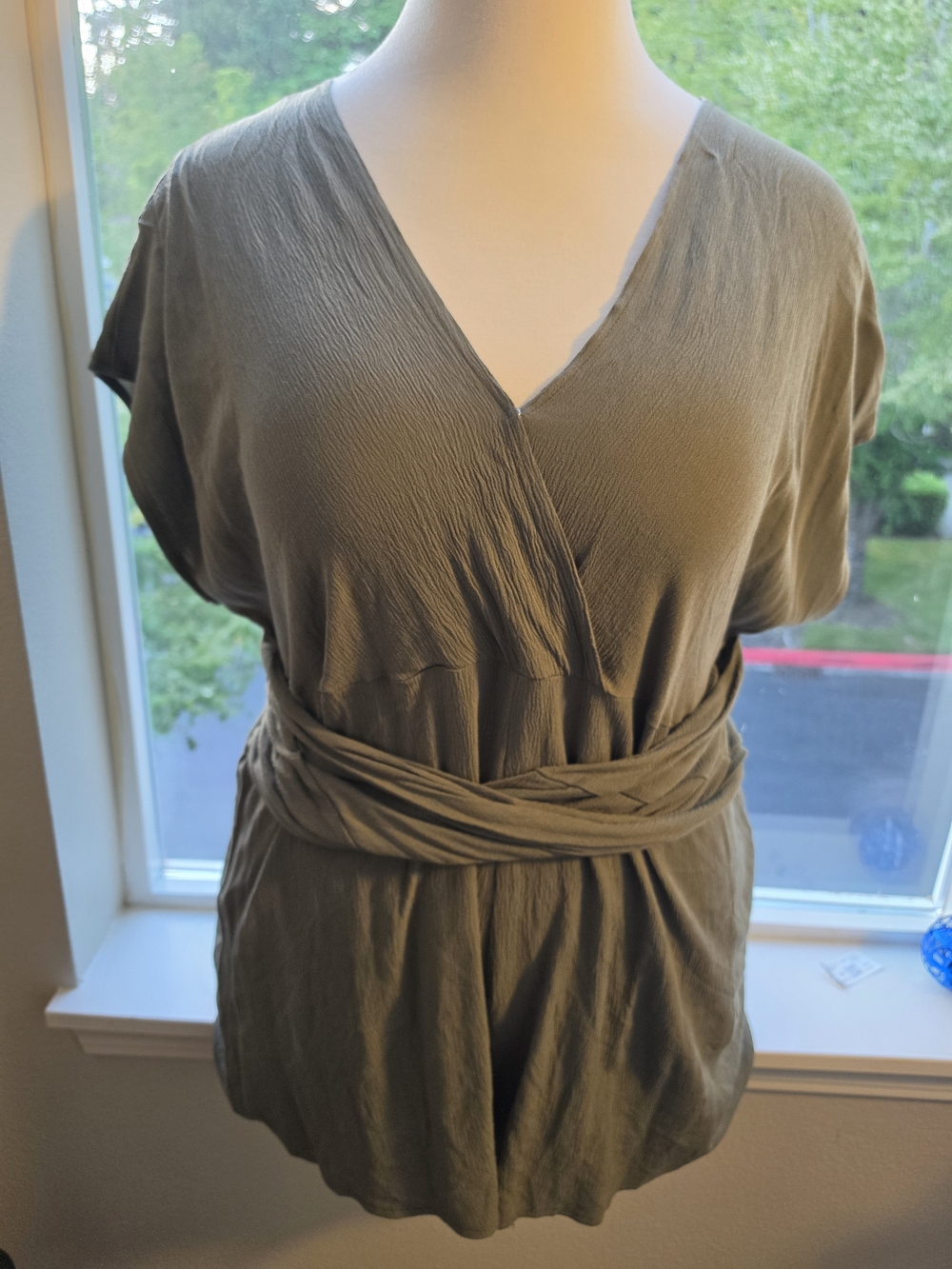 SHEIN Olive Green V-Neck Wrap Romper